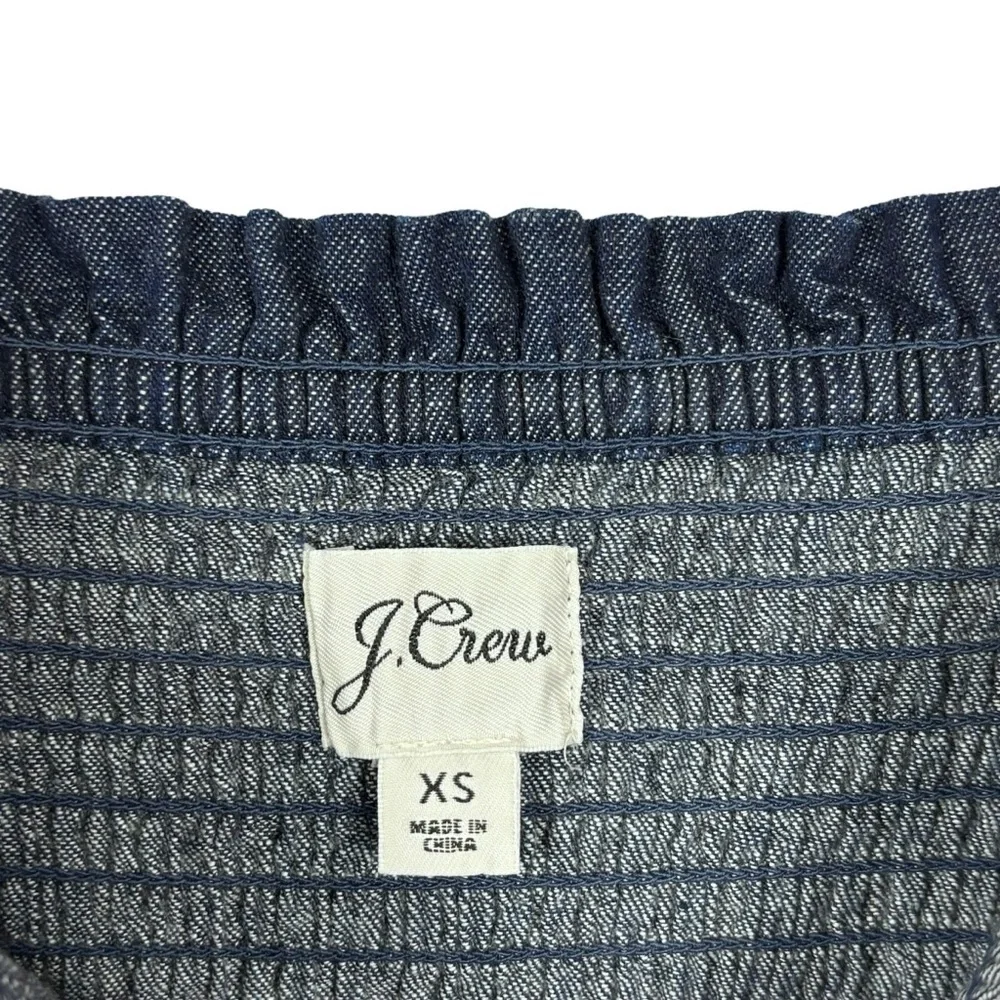 J. CREW BG118 COTTON CHAMBRAY DENIM BLUE SMOCKED PUFF SLEEVE MINI DRESS